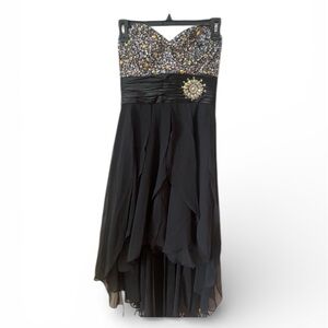 Black Strapless High-Low Dress with Jeweled Bodice